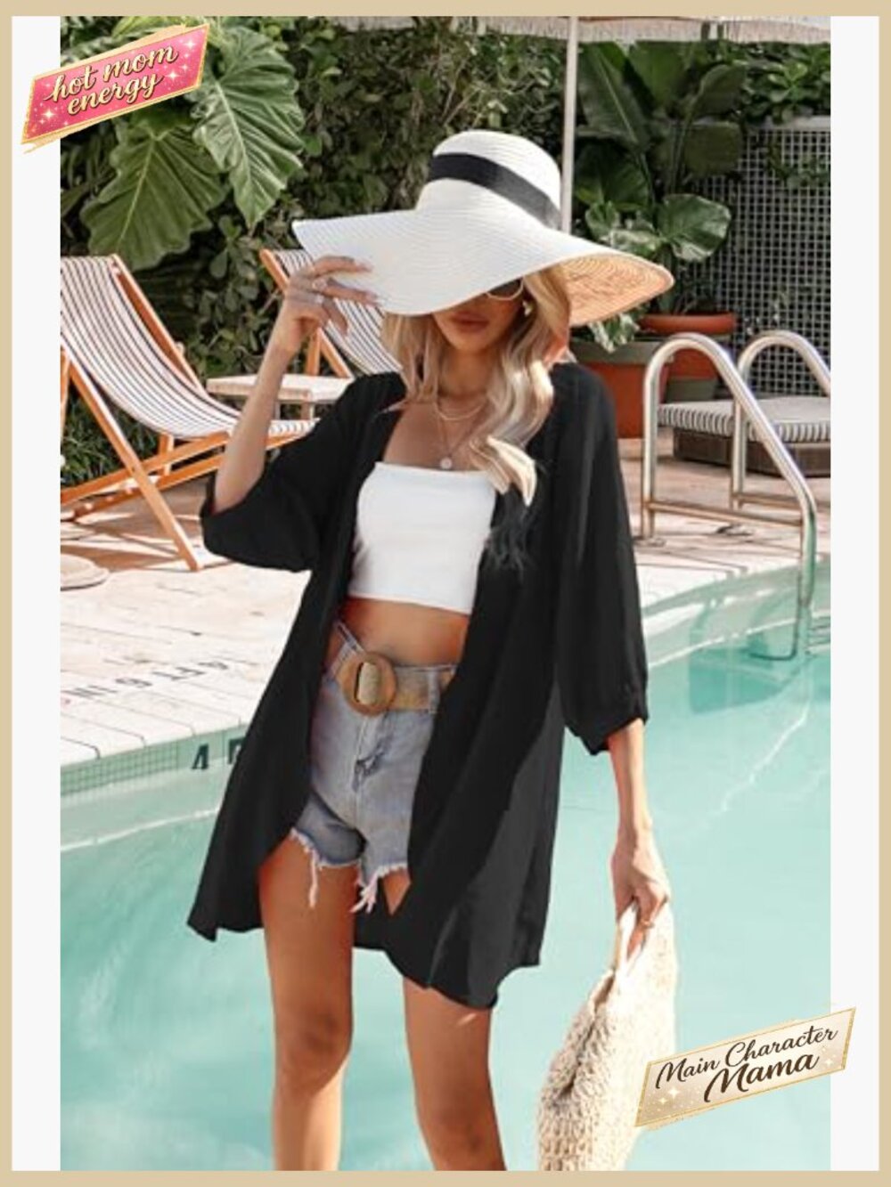 Lightweight Kimono Cardigan 3/4 Sleeve Summer Beach Cover Up Loose Fit - Picture 4 of 7